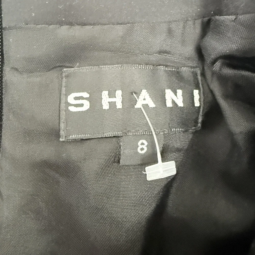 Shani Dress Womens 8 Black Long Sleeve Satin Trim Lined Bow Knee Length Made USA - Picture 2 of 8